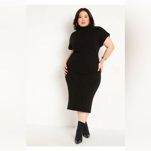 Eloquii Short Sleeve Sweater Dress Midi Stretch 18/20 Black Knitwear